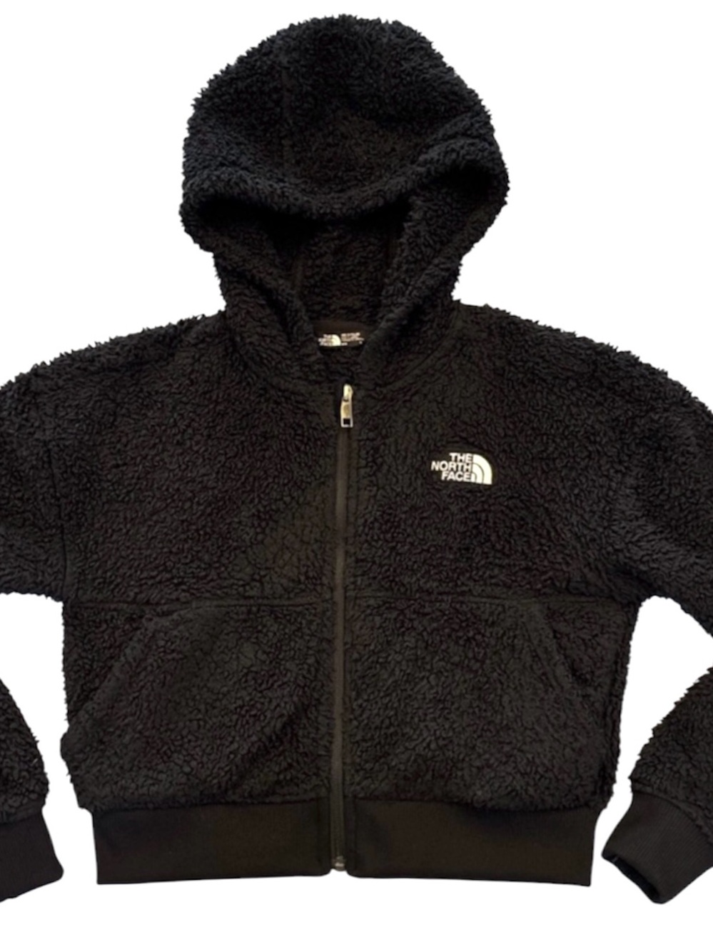 The North Face Girls Oso Fleece Jacket M 10 Black Plush Fuzzy Hooded Full Zip - Picture 5 of 8